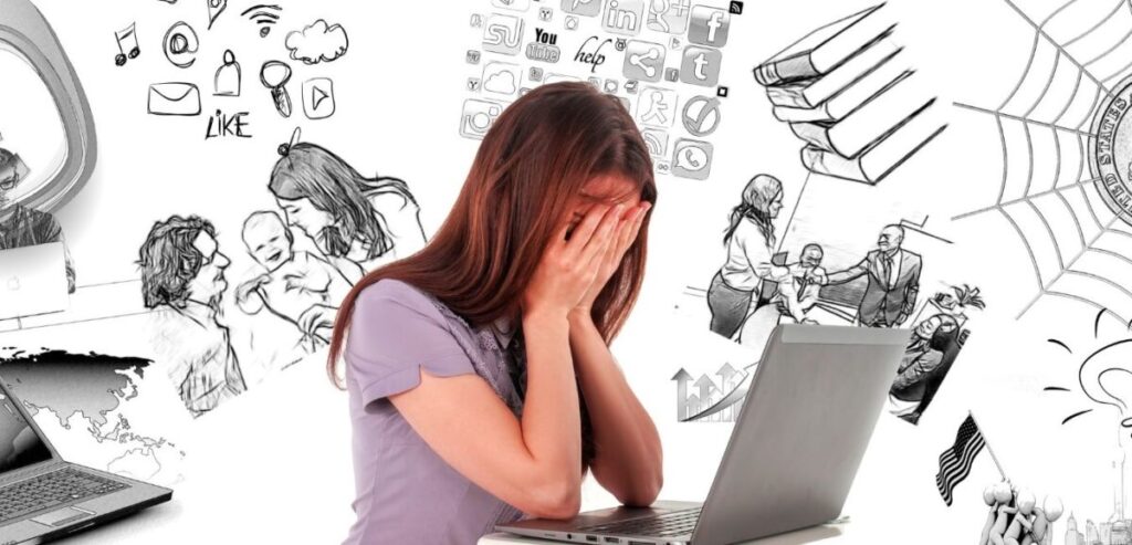 burnout and stress image of overwhelmed lady