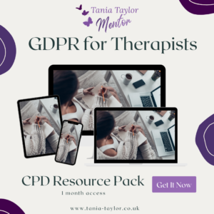 GDPR for Therapists CPD & Resource Pack By Tania Taylor Hypnotherapy and Psyhcotherapy